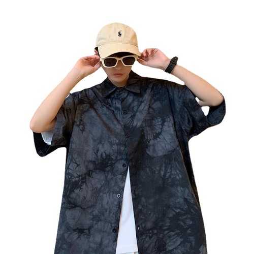 Thin Hawaiian Shirt for Men, Summer Trendy Loose Top with Design Sensibility, Tie-Dye Short-Sleeve Floral Shirt Jacket