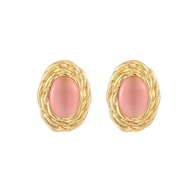22g Weight Titanium Steel Ear Needle Material Ear Studs Classification 1 Pair Quantity Holiday, Daily Occasion Titanium Steel Material Oval Pattern All Seasons Season Women's Gender Plating Design Vacation, Classic Style Style 1 Pair Vacation Classic Style Oval Plating Titanium Steel Ear Studs 7