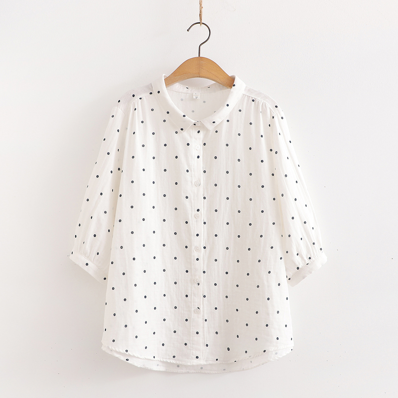 Artistic Embroidered Three-Quarter Sleeve Baby Cotton Gauze Shirt for Women, Summer Soft and Skin-Friendly Breathable Loose A-Line Doll Shirt Yz