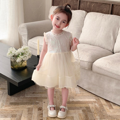 女童連衣裙新款夏寶寶蕾絲蓬蓬裙兒童白色禮服公主裙仙女孩紗裙子