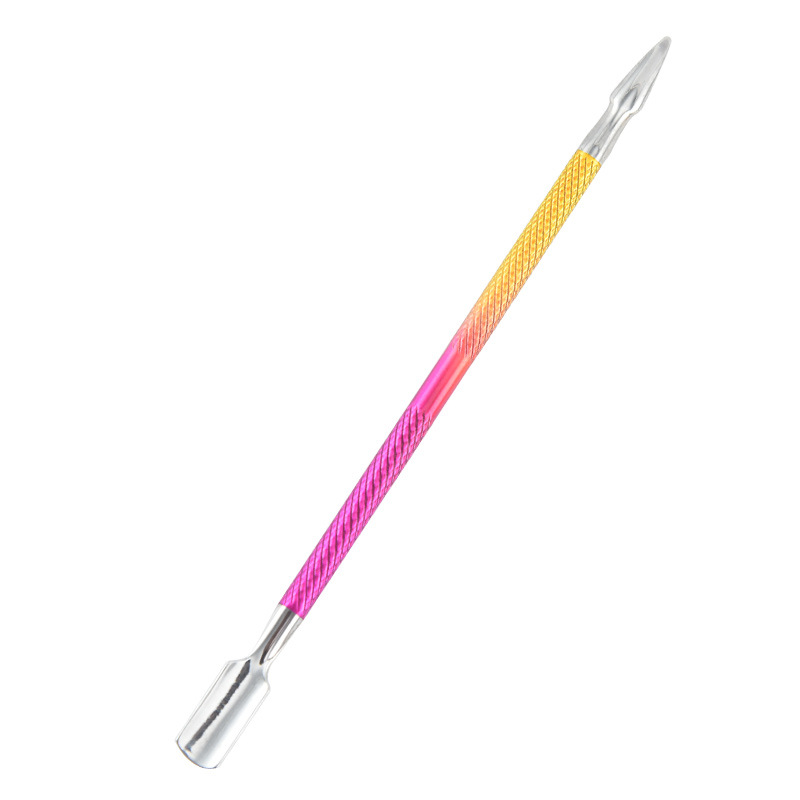 Uñas de acero inoxidable transfronterizas, empuje de acero para la piel muerta, empuje para quitar la armadura de doble cabezal, lima de uñas de titanio de color, herramienta para quitar la piel