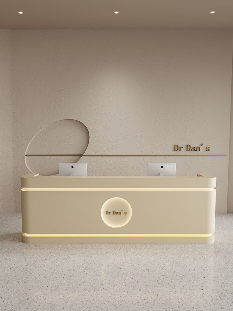 奶油侘寂风吧台桌收银台美容院美发店服装女装前台柜台接待台