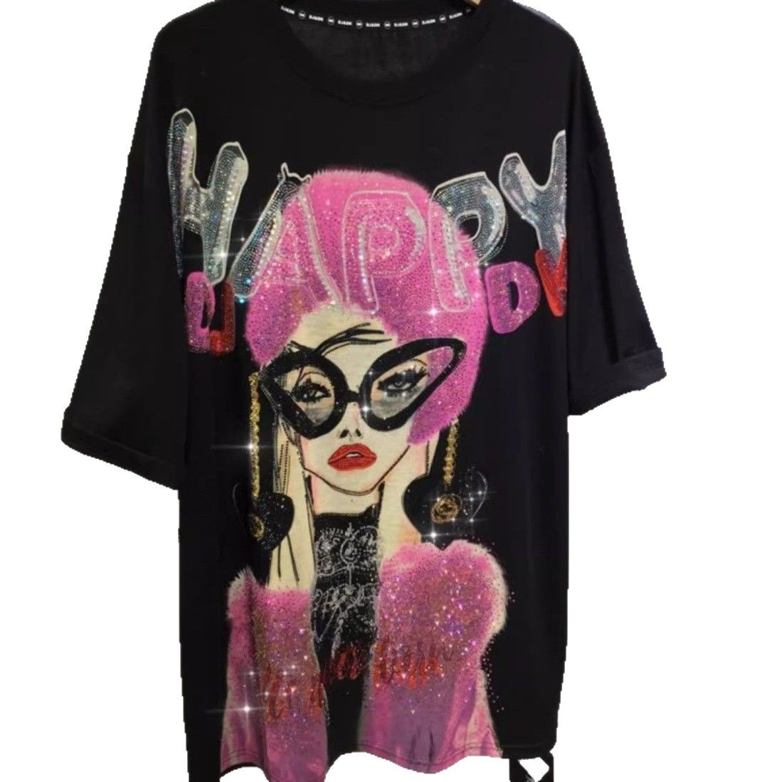 Gran tamaño de ropa de mujer 2 - 300 kg grasa mm estilo coreano de ropa de mujer tendencia europea gran tamaño de industria pesada impresión de diámetro caliente letras camiseta de manga corta
