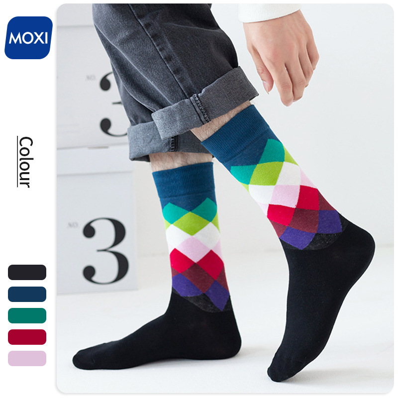 Chaussettes mi-mollet style Ins 2025d pour femme, motif losanges, tendance, unisexes, pour homme_voghion.com
