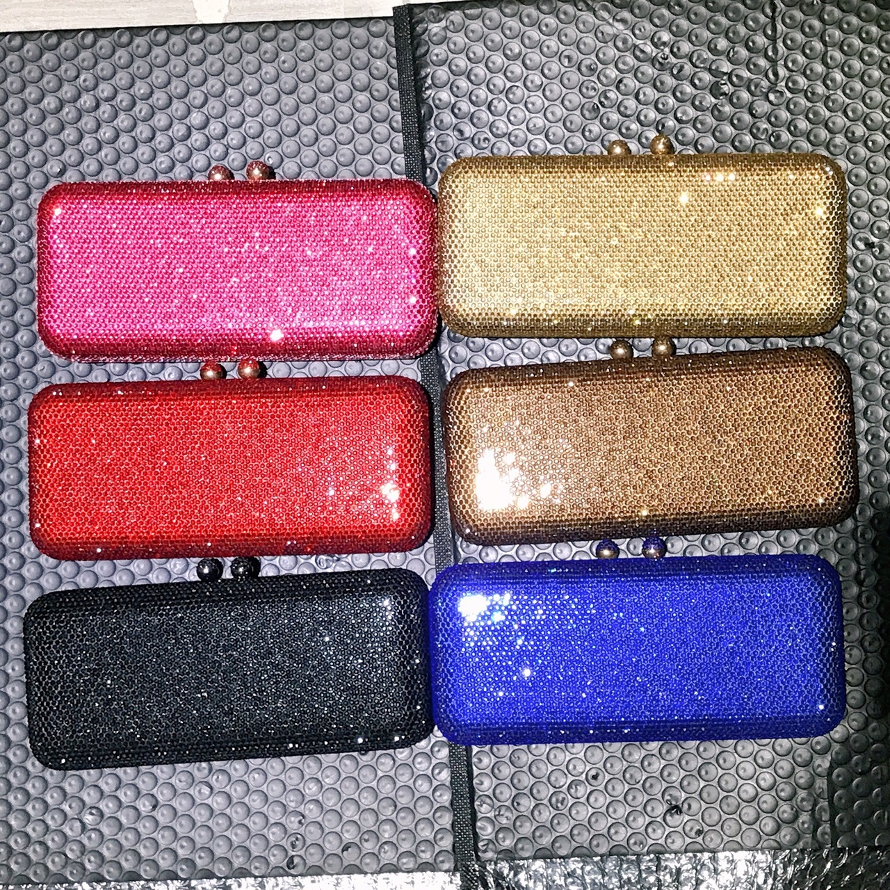 Túi clutch nữ đính đá lấp lánh phong cách Âu Mỹ, dáng vuông ngang nhỏ gọn — Màu nâu chi tiết 7
