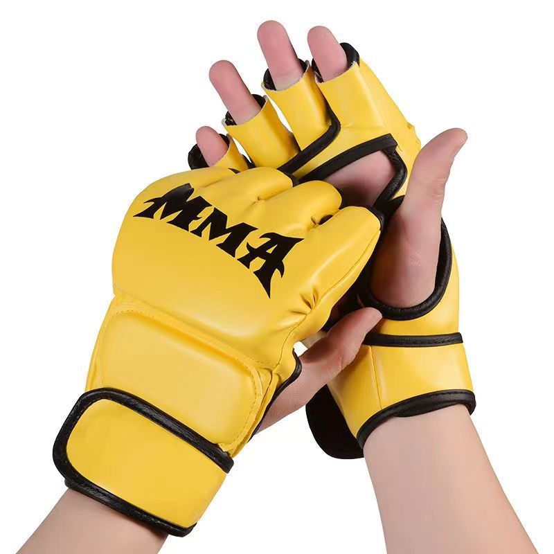 Guantes de boxeo Sanda para adultos, medio dedo reforzado, guantes de entrenamiento y lucha profesional