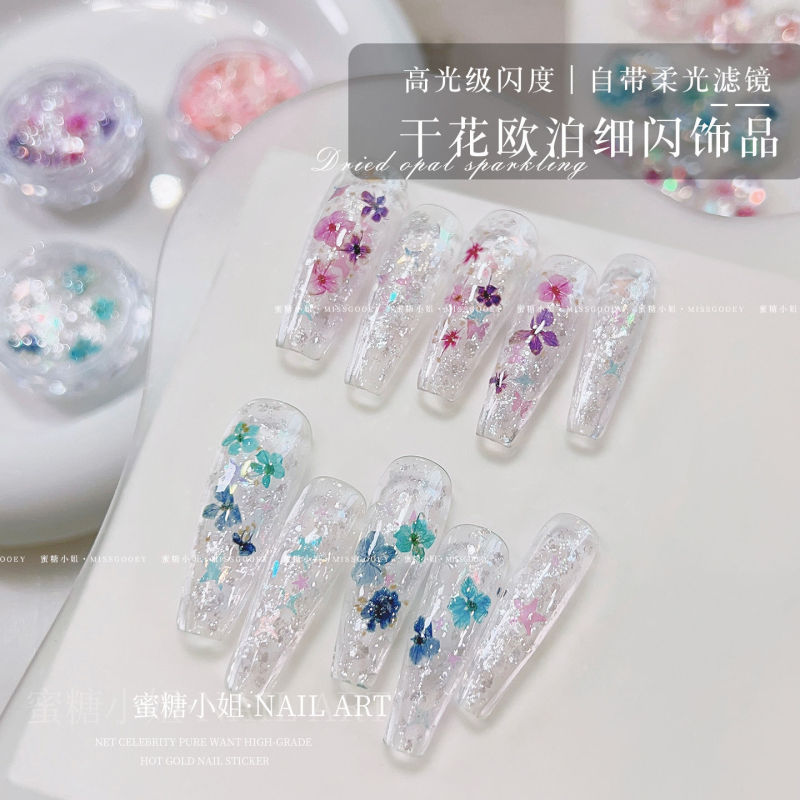 网红美甲干花欧泊粉DIY细闪偏光梦幻七彩仙女云锦粉指甲亮片装饰|undefined