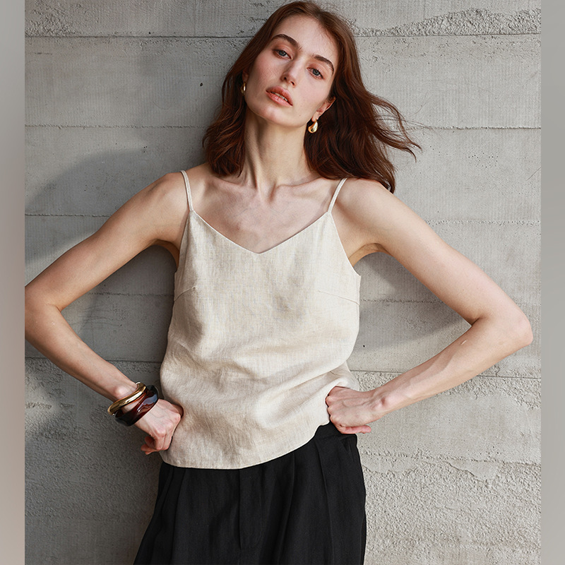 26 Summer New Linen Vest for Women with Adjustable Straps and Small V-Neck Design, Minimalist Summer Outfit Top for Women