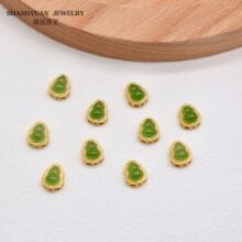 新款S925银天然和田碧玉葫芦通孔DIY手链项链饰品配件