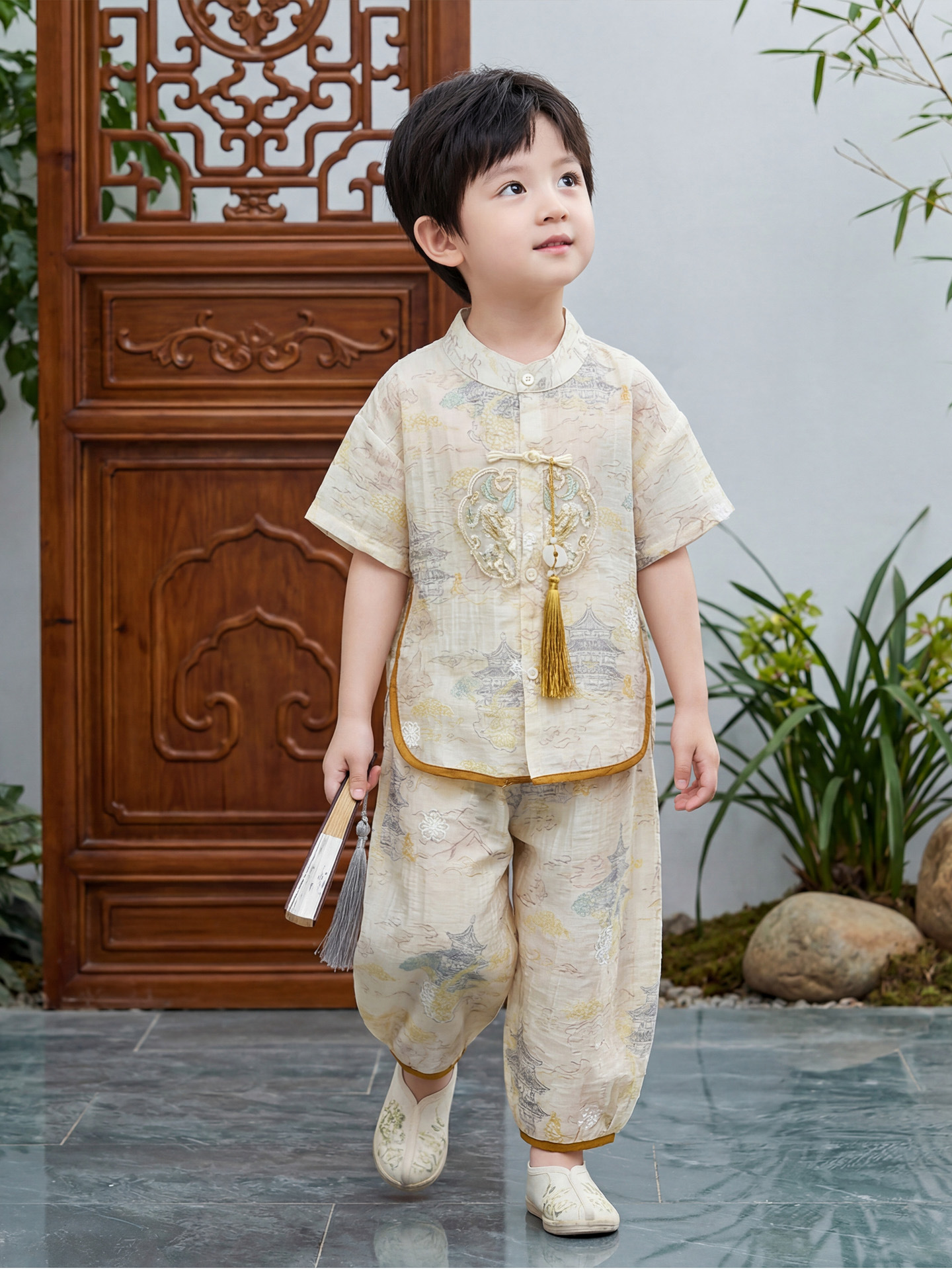 Boys' Summer Hanfu Suit New Style Children's Ancient Costume Performance Outfit Baby Summer Thin Tang Suit Formal Dress
