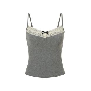Pure Desire Lace Gray Camisole Women's Short Slim Fit Design Niche Top with Breast Pad Inside and Out