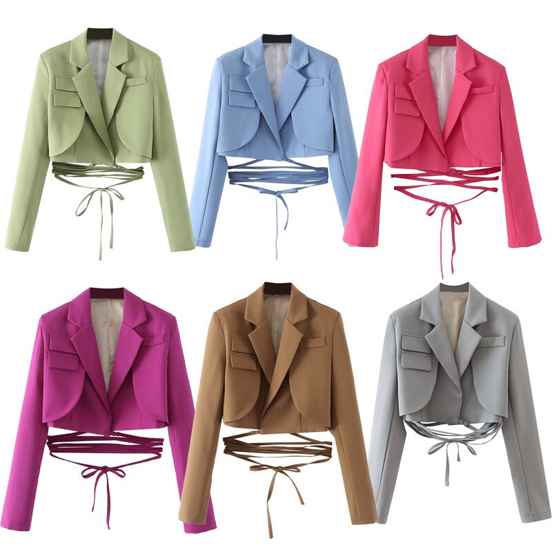 Suit Korean Style Women's Clothing European and American Fashion Solid Color Waist Tie Rope Short Blazer Women's Wholesale Suit Korean Style Women's Clothing European and American Fashion Solid Color Waist Tie Rope Short Blazer Women's Wholesale