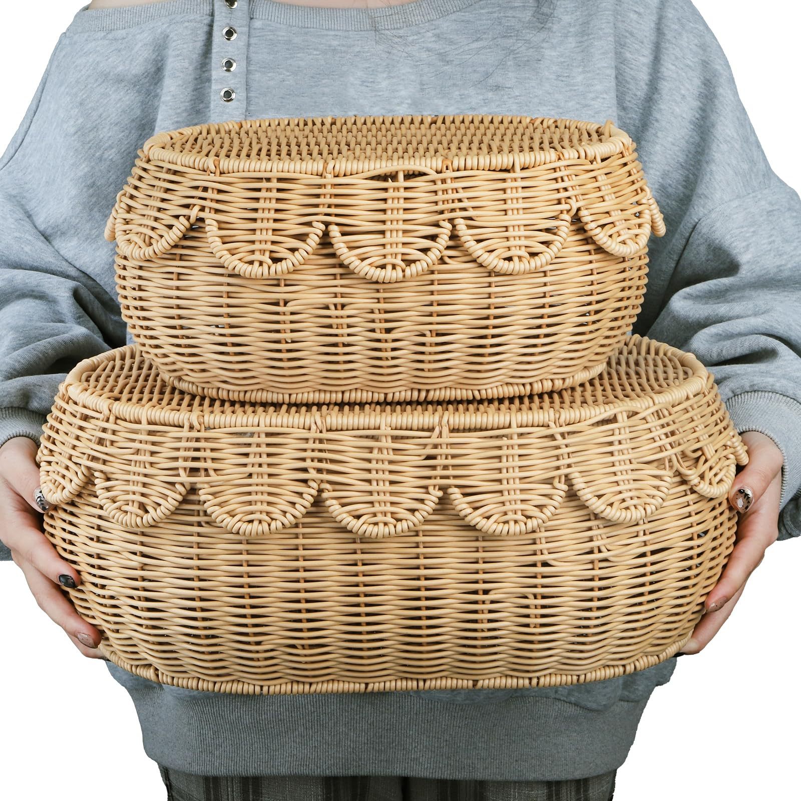 Cesta de almacenamiento en forma de abanico de ratán Cesta de almacenamiento de encaje tejida a mano con tapa Cesta de almacenamiento de decoración de habitación de niños Caja de almacenamiento de acabado