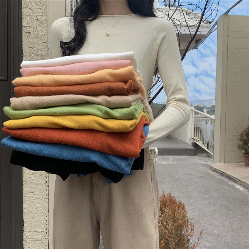 实拍 真实价 秋冬韩版毛衣长袖内搭打底衫针织衫女