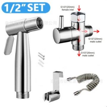 Acero inoxidable transfronterizo inodoro compañero conjunto de pistola de pulverización lavador de mujer grifo boquilla de pulverización presurizada pistola de pulverización de lavado inodoro