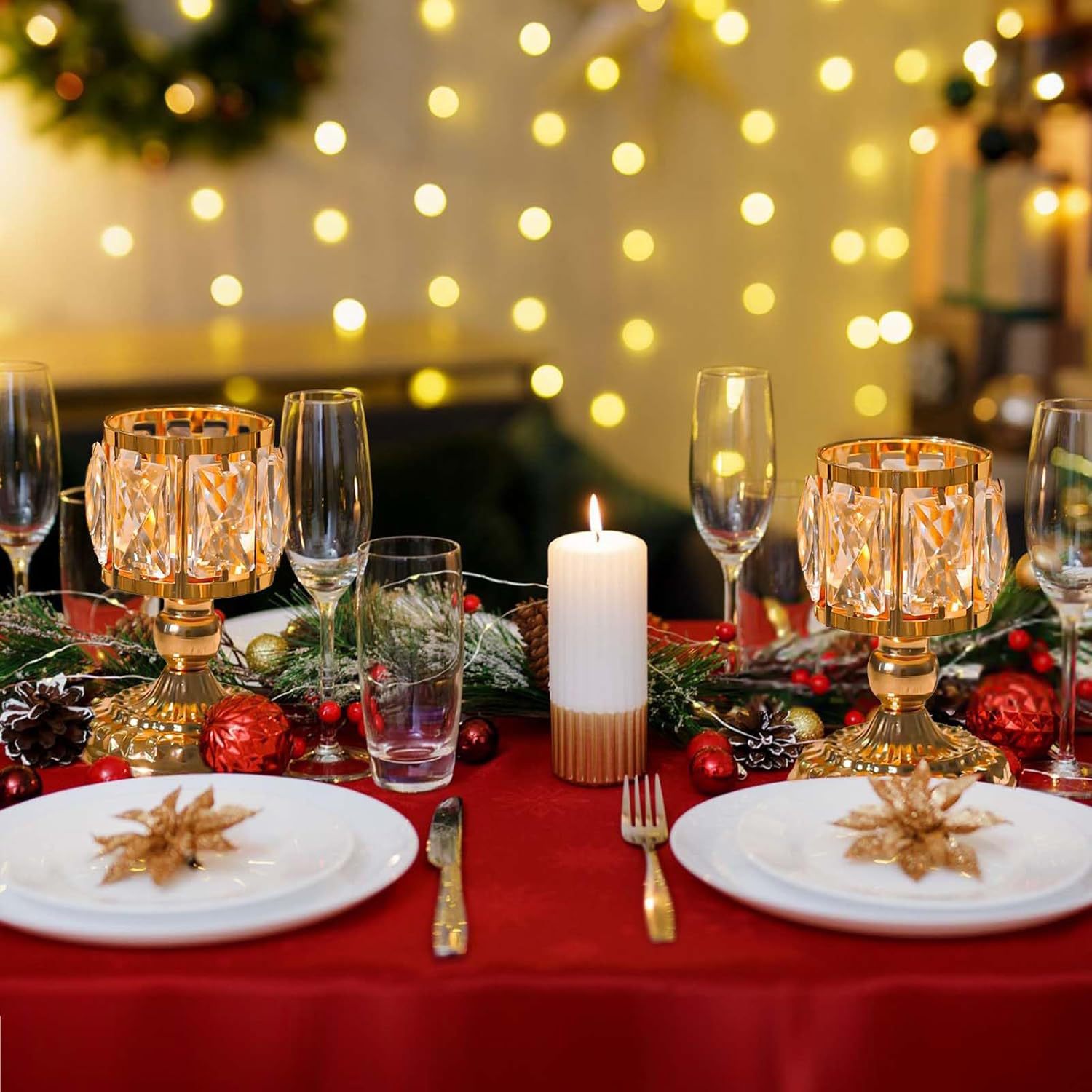 Comercio exterior transfronterizo de estilo europeo al por mayor candelabro de cristal hotel luz de vela dorada cena decoración del hogar candelabro artesanal