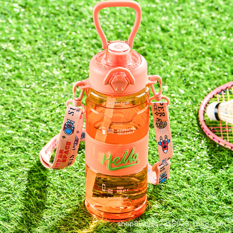 Amazon Shake2024 nuevo HELLO doble bebida taza portátil de plástico hervidor deportivo masculino verano al aire libre