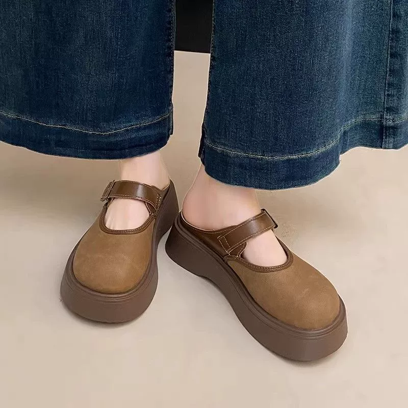 Обувь из толстой кожи Birkenstock для женщин, носок с закрытой носовой частью, полуботинки, для уличной носки, 2025 новая весна-осень, обувь без шнурков, босоножки Birkenstock пол-купе