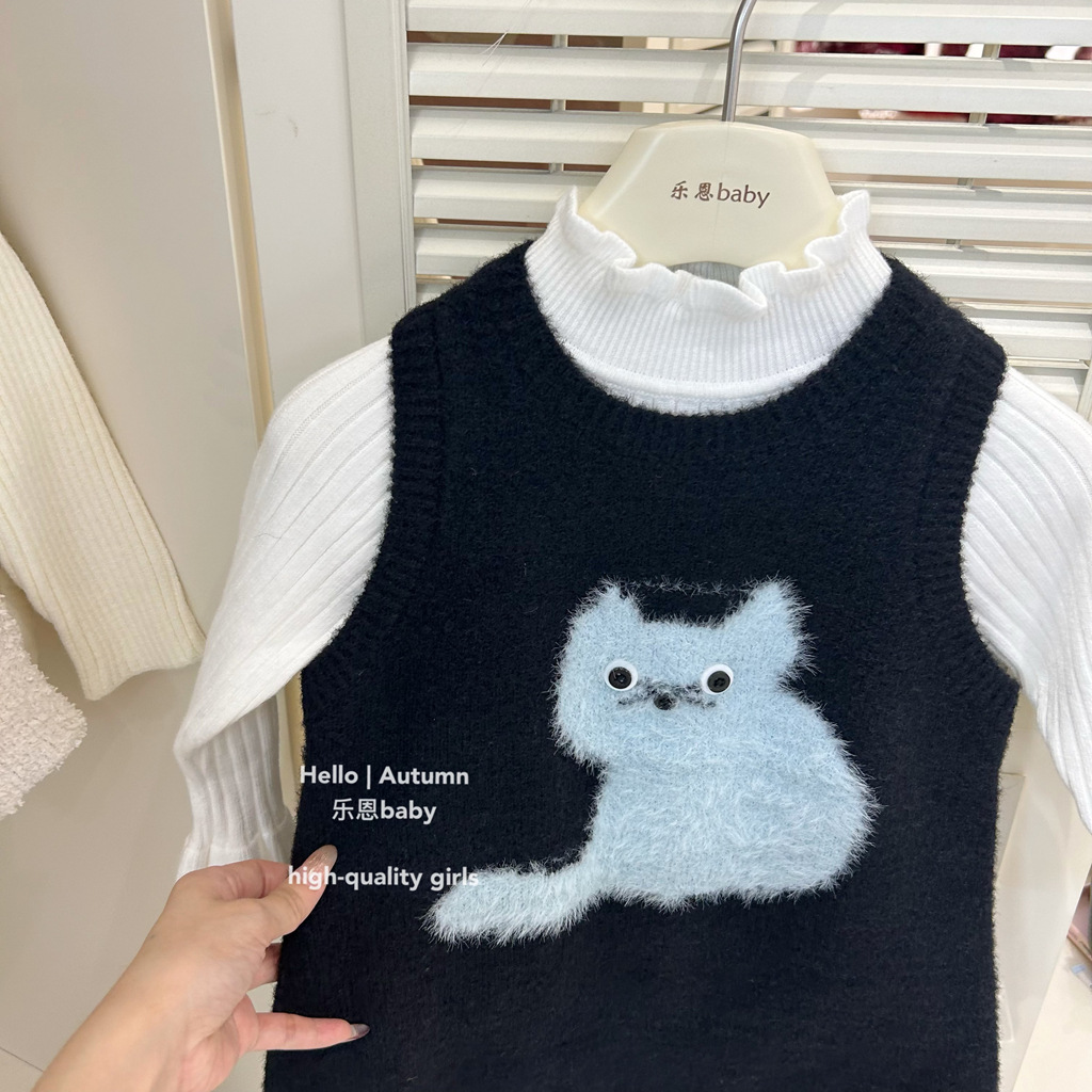[Ropa de niños de Leen] invierno niñas gruesas felinas chaleco vestido de bebé estilo extranjero vestido de princesa elegante