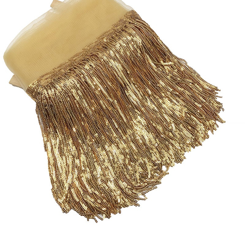 Flecos de lentejuelas láser de 20 cm en stock al por mayor del fabricante, borlas de flecos de lentejuelas para decoración de cortinas y ropa de baile DIY.