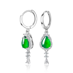 Natural A Goods Jade Yang Green Drop Earrings Earrings Ice Jade Stone S925 Silver Set Women's High-end Fashion Earrings
