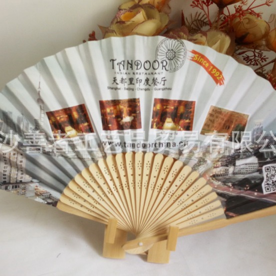 Fabricantes establecen 21CM pequeño ventilador de papel de hueso Flor de las mujeres ventilador de papel de publicidad ventilador de doble cara ventilador de papel