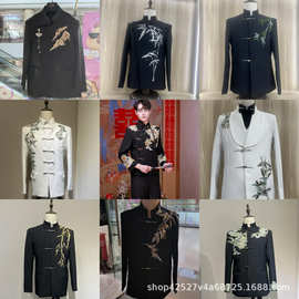 新中式男装西服民国复古风刺绣西装宴会演出新郎结婚服装影楼写真