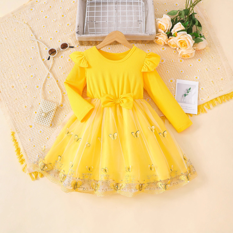 Children's Clothing Spring & Fall New European and American Children's Clothing Mesh Baby Baby Girl Long-Sleeved Dress Children's Skirt