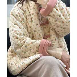 新中式碎花小棉袄棉服女2025冬复古国风对襟盘扣加厚保暖棉衣外套