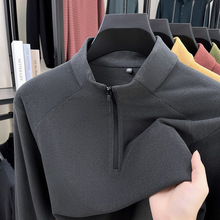 代发男士德绒秋冬新款半拉链立领套头卫衣休闲时尚纯色打底衫T恤