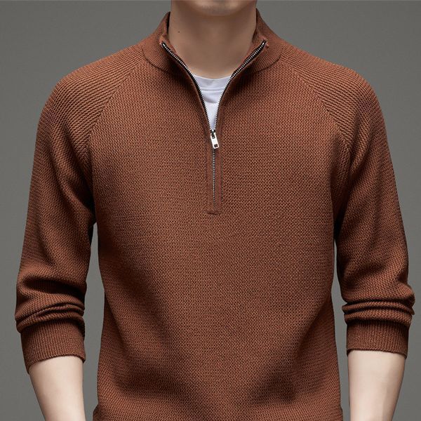 Young and Middle-aged Men's Spring and Autumn New Half-zipper Wool Long-sleeved Sweater Slim-fit Handsome Base Shirt