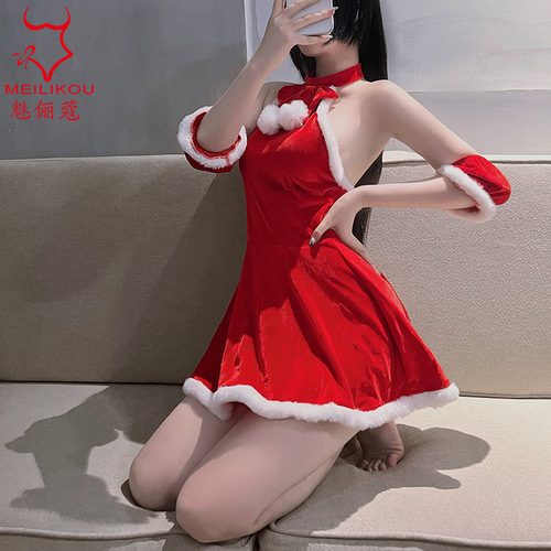 Hottest Christmas Outfit Red Plus Size Sexy Dress for Women Autumn/Winter Sweet Plush Pure Desire Style Short Skirt Uniform 1883