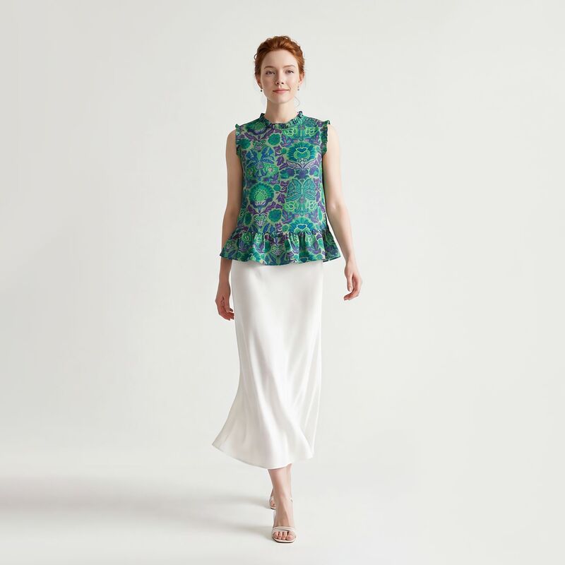 New Chinese-Style Jacquard Sleeveless Blouse with Hemline, 2026 Summer New Trendy Design Girl's Top