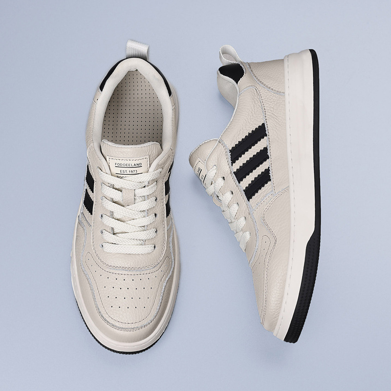 Zapatos casuales de cuero de vaca para hombres, zapatos de skate transpirables, zapatos de moda, zapatos blancos de cuero para hombres.