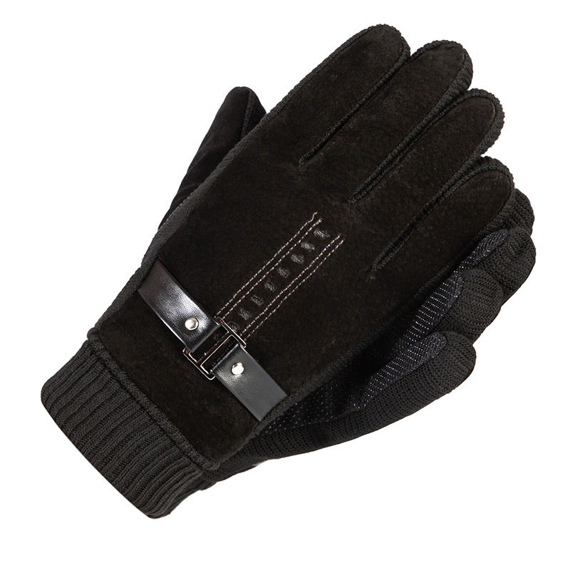 Guantes de cuero calientes de punto de costura de piel de cerdo engrosada forrada de lana al aire libre a prueba de frío hombres Otoño e Invierno guantes de pantalla táctil