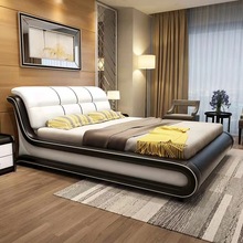 真皮床1.8米主卧欧式软包床现代简约双人床高档婚床科技布轻奢床