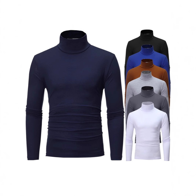 Cross-border wholesale men's fashion plus size semi-high collar men's long sleeve T-shirt trendy personality men's bottoming shirt top