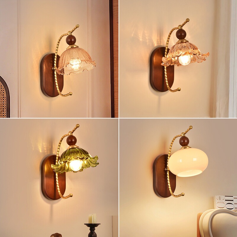 Medieval Style Wall Lamp, Bedside Wall Lamp, Solid Wood Retro American Style Corridor Lamp, Living Room Background Wall Lamp, Zhongshan Lighting Fixtures