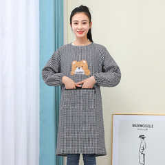 Korean Style Fashion Pure Cotton Long-Sleeve Apron for Adults (Unisex) Color Cotton Cover-up Kitchen Anti-Dirt Anti-Stain Inverse Wearing Dress