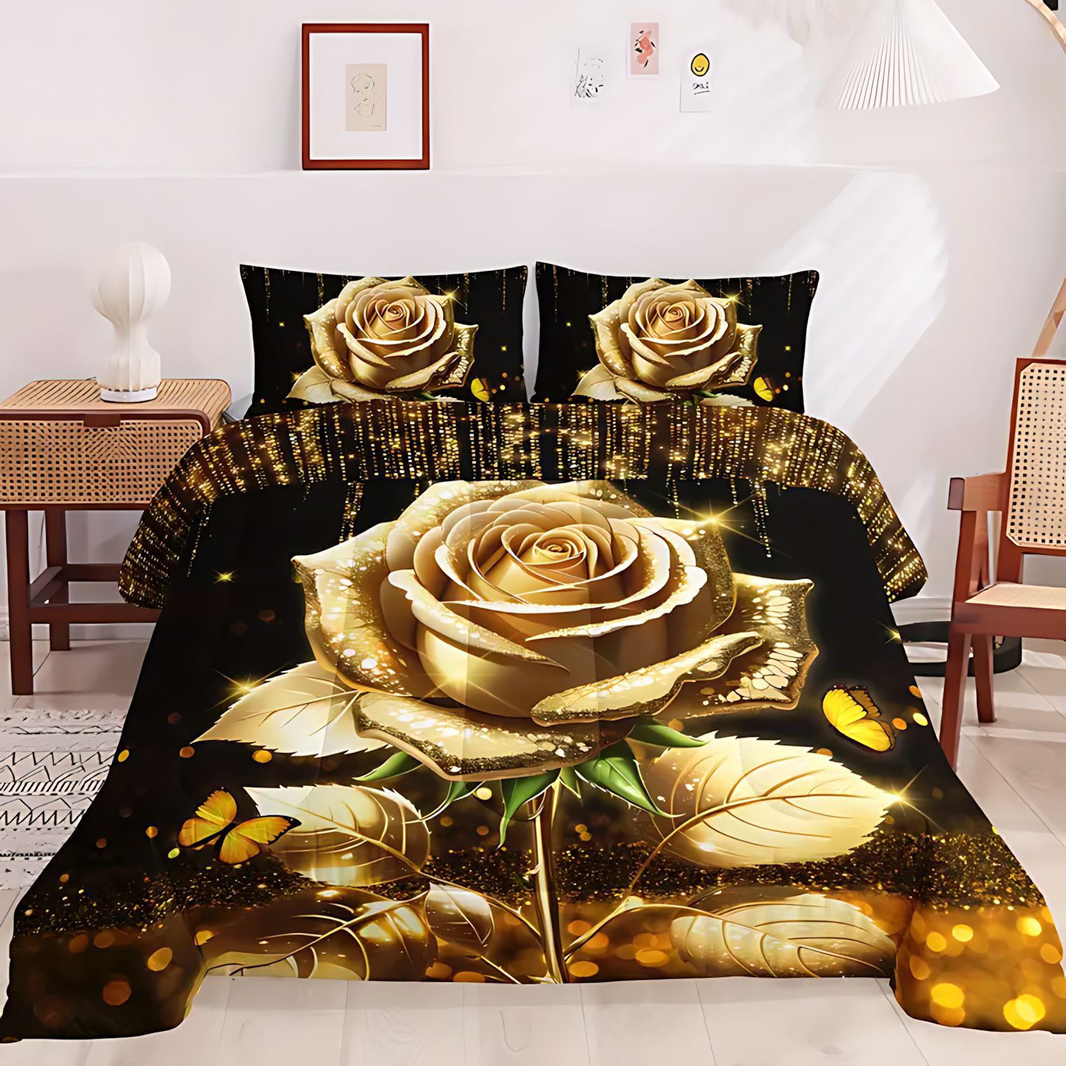 TEMU / JIT transfronterizo textil casero multicolor rosa impresión digital 3D 180gms edredón almohada conjunto de ropa de cama