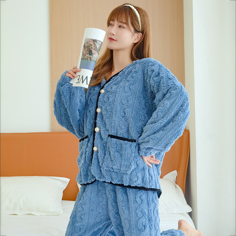 睡衣女士可外穿 2025年秋冬季加绒加厚珊瑚绒保暖家居服两件套装|undefined