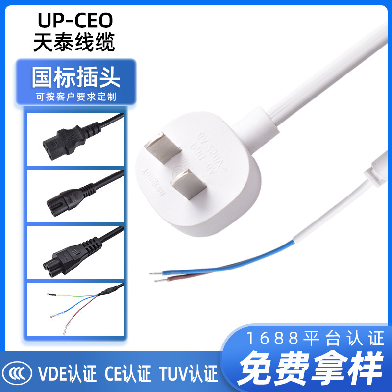 国标电源线两插二芯3C国标两孔0.5/0.75平方3C认证国标电源线批发