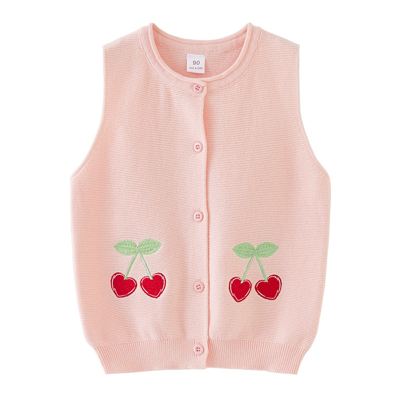 2023 nueva ropa para niños bordado de cereza Chaleco de punto para niñas Chaleco de algodón para niños suéter cardigan entrega de una pieza