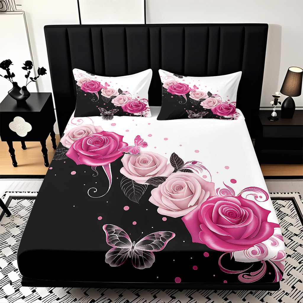 TEMU / JIT serie de flores de rosa multicolor 3D impresión digital set de cama para diseñar el fabricante de la fuente