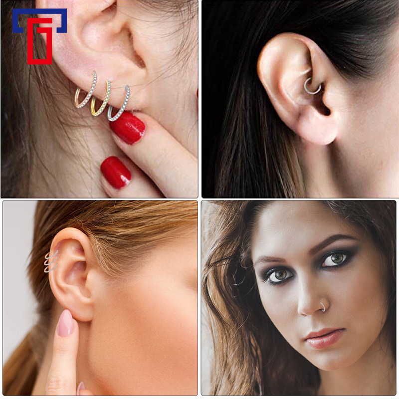G23 Titanium Nose Ring Seamless Closed Ring CZ Micro-Inlaid Zircon Nose Stud Hoop for Women Men detail image 24