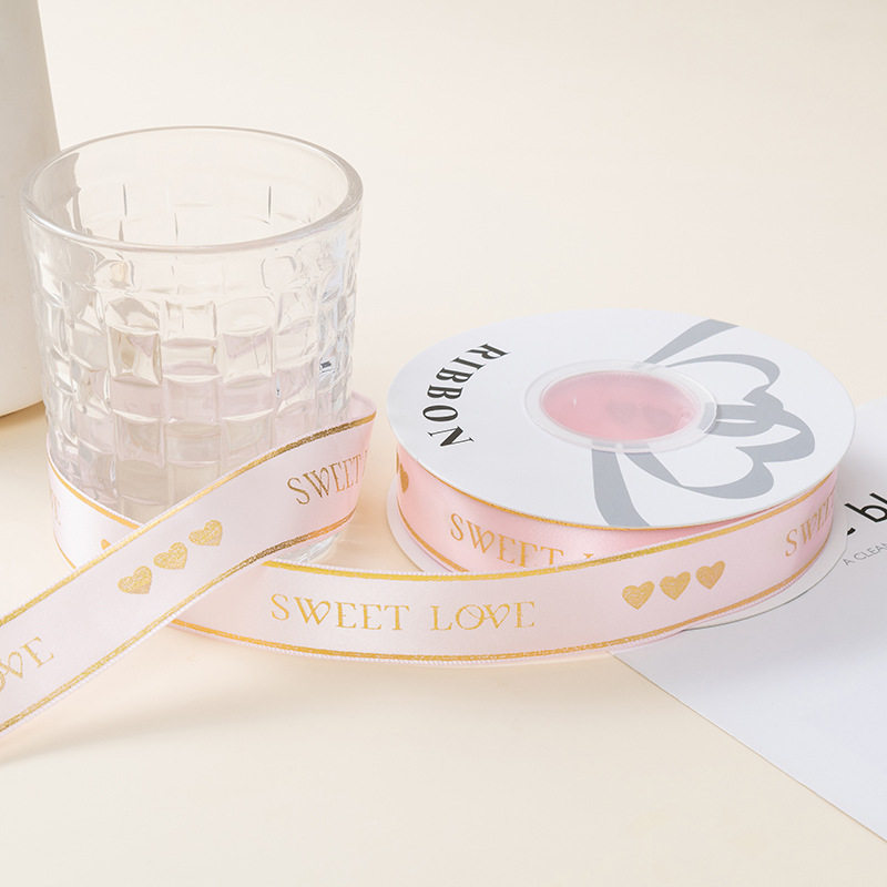Estampado de oro amor cinta cinta de seda regalo embalaje regalo colorido pastel decoración cinta accesorios cinta de arco