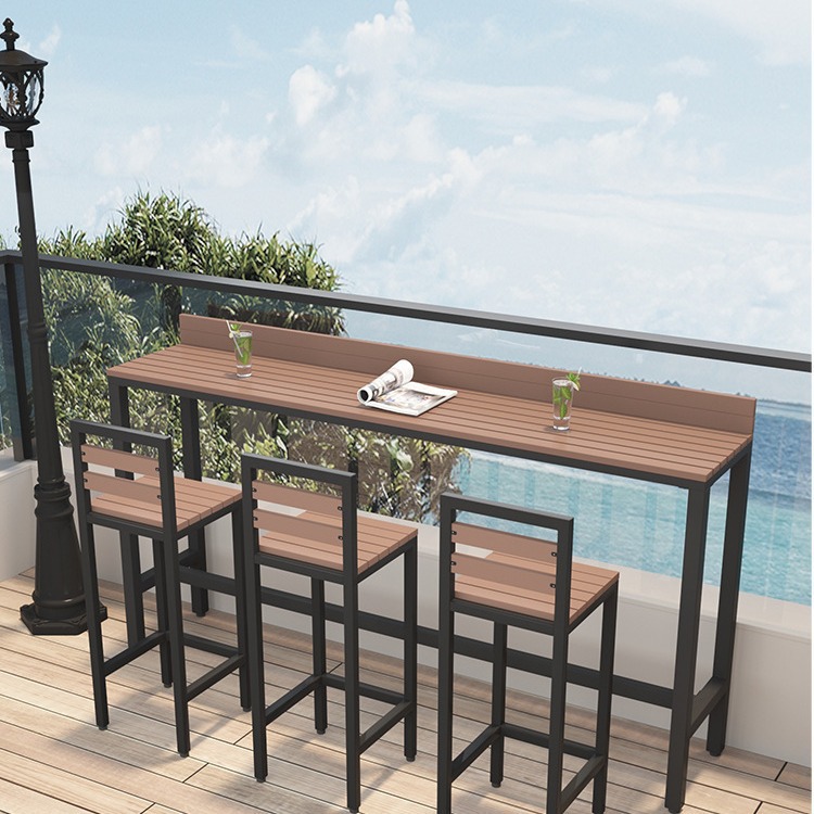 Nordic Outdoor Bar Table and Chairs Home Balcony Wall-Mounted Long Table Sun Protection Coffee Shop Outdoor High Table and Chair Combination