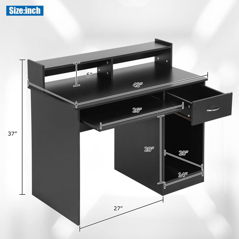 Office Desk Computer Desk with Drawers Keyboard Rest Home Study Writing Desk with Storage Shelves Desks & Workstations