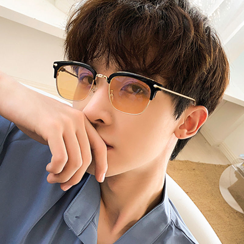 ネットセレブの新しい眉毛ラインハーフフレーム色が変わる近視メガネ男性用、トレンディでハンサムな四角い顔と丸い顔、美白目の保護フレーム