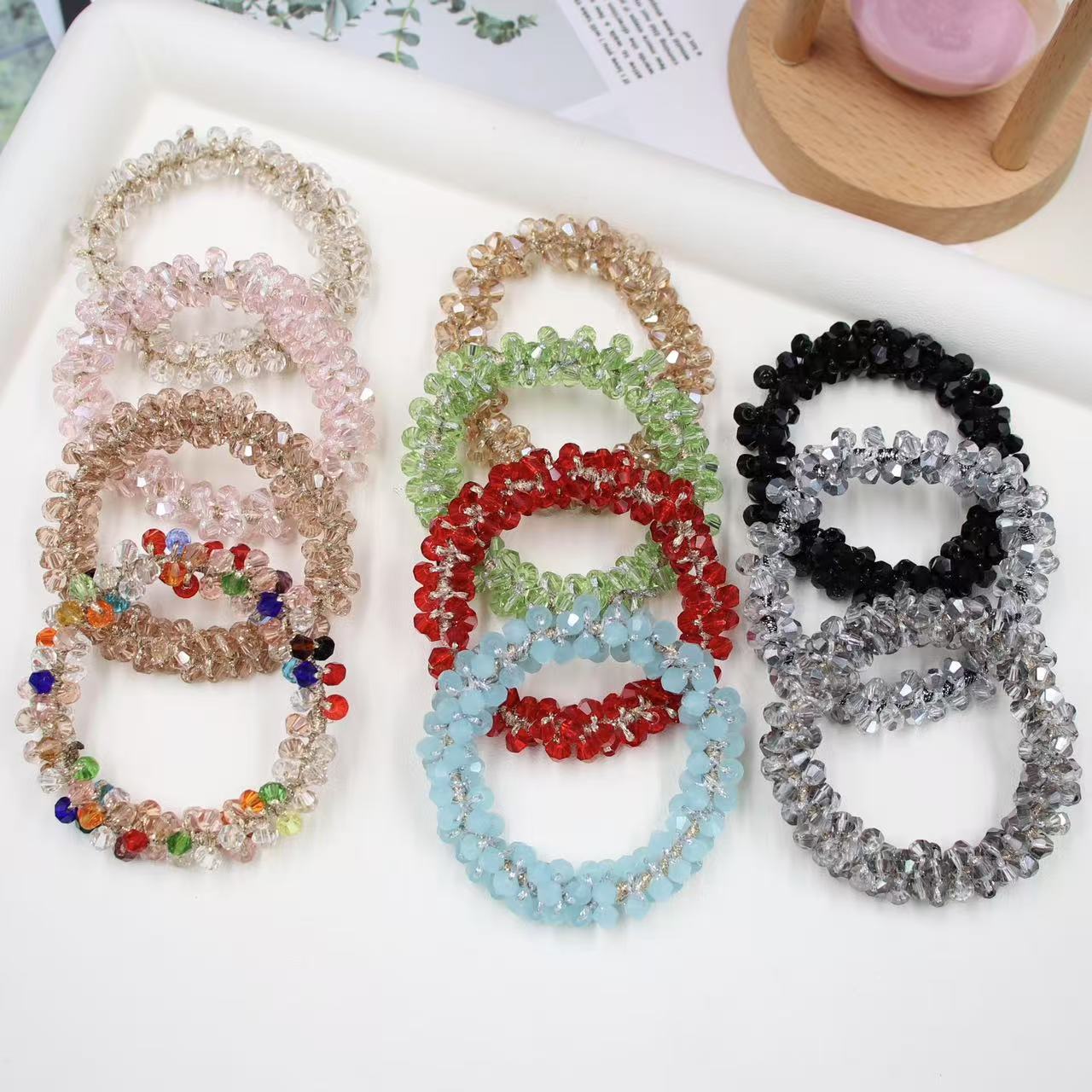 Pulsera con elástico de cristal para el pelo estilo coreano_voghion.com